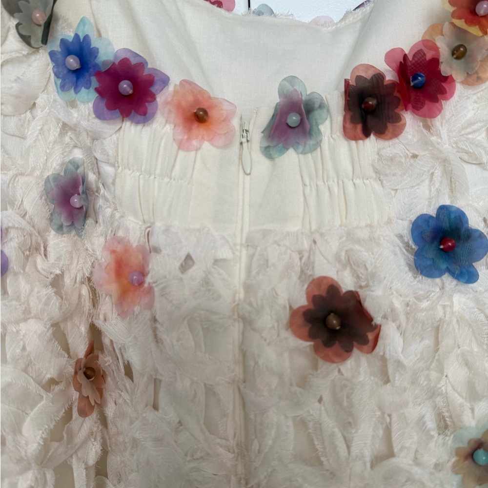 White Embellished Floral-Trim Mini Dress - Picture 6 of 6